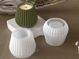 Molde silicona maceta portavelas conico rayado 